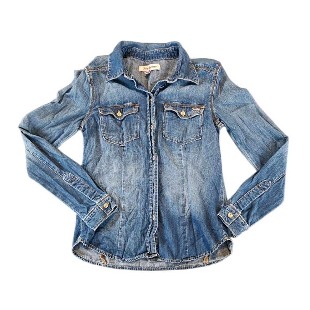Juicy Couture Western Chambray Shirt Sz XS Blue Button Cowgirl